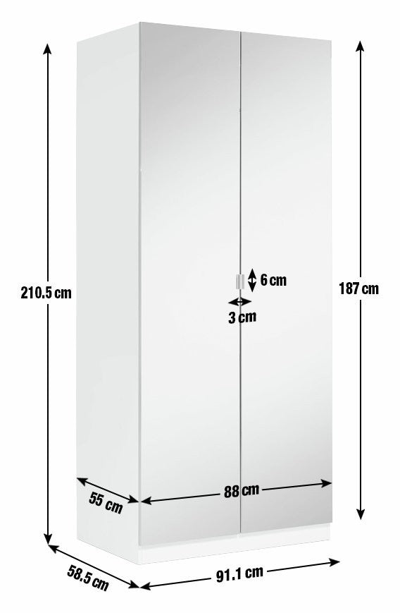 Munich 2 Door Mirror Wardrobe - White | 2 door mirror wardrobe