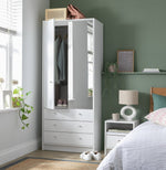 Home Malibu 2 Door 3 Drawer Mirror Wardrobe - White | Modern white wardrobe