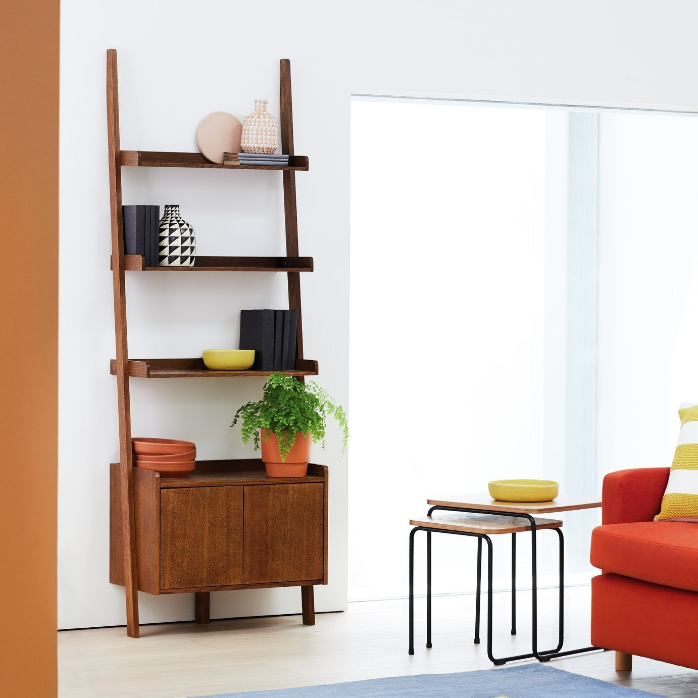 Jessie 2 Door Ladder Shelf - Walnut | Display Shelf with Storage