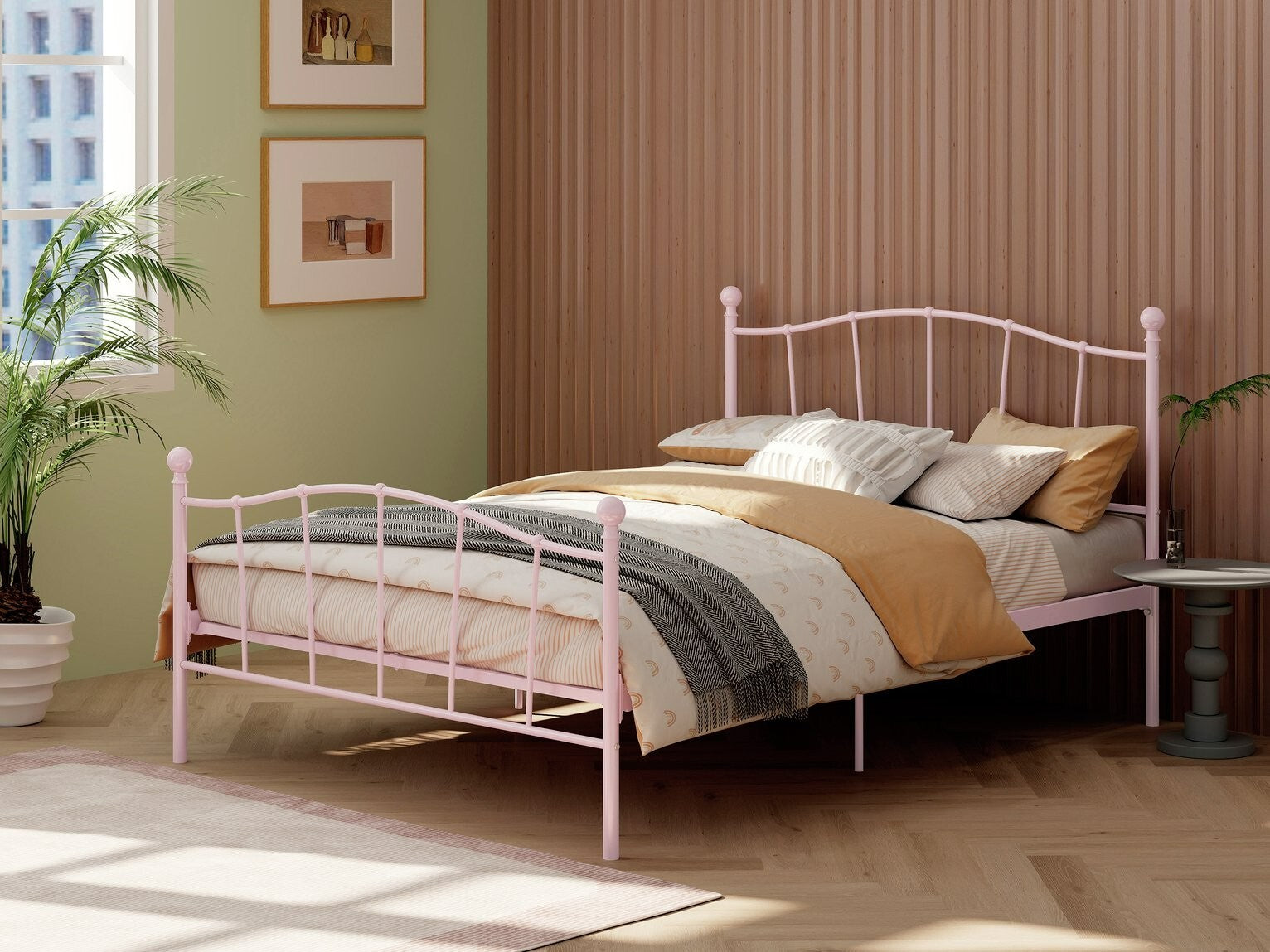 Home Fleur Double Metal Bed Frame - Pink