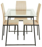 Home Tyrus Glass Dining Table & 4 Natural Chairs | Kitchen Dining Room Furniture