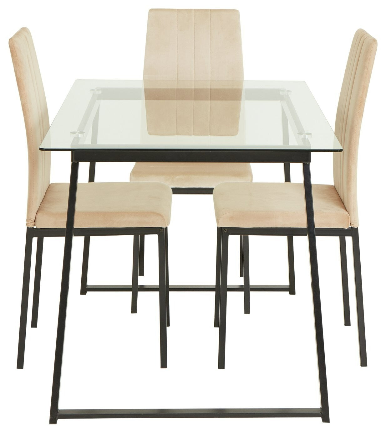 Home Tyrus Glass Dining Table & 4 Natural Chairs | Kitchen Dining Room Furniture