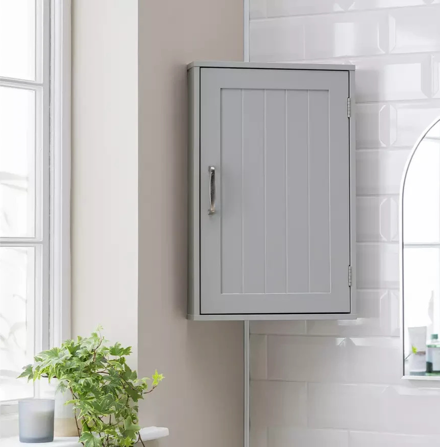 Original And Home Tongue & Groove Corner Wall Cabinet Grey | Bathroom Storage