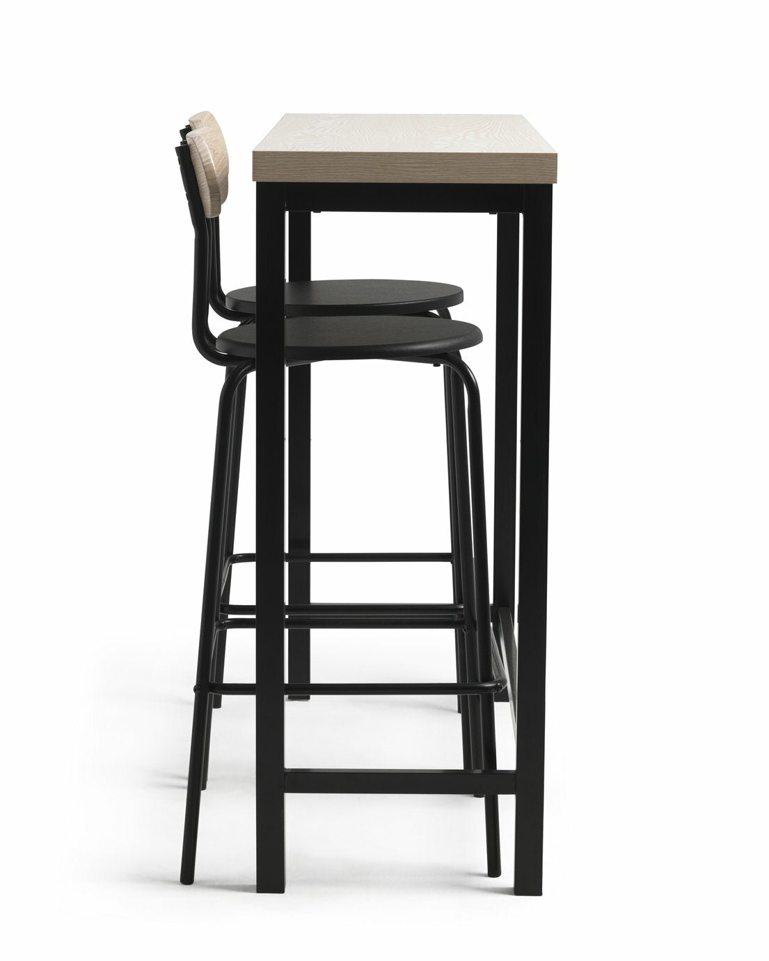 Habitat Zayn Wood Effect Bar Table & 2 Black Chairs