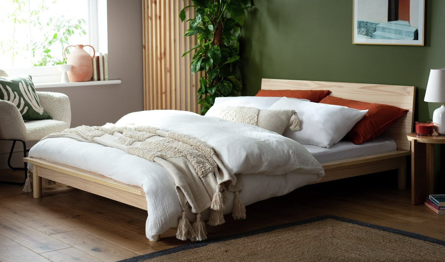 Akio Kingsize Wooden Platform Bed Frame - Natural | Timeless wooden platform bed
