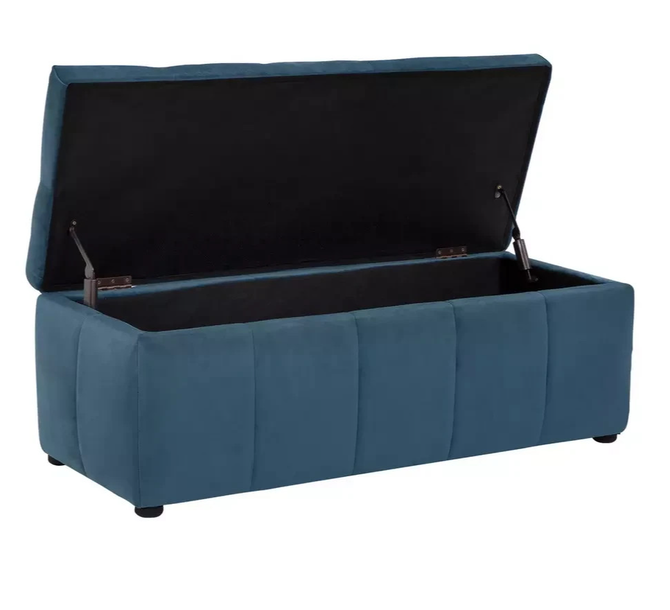 Home Home Maisie Velvet Large Storage Ottoman Blue | Upholstered Bedroom Storage