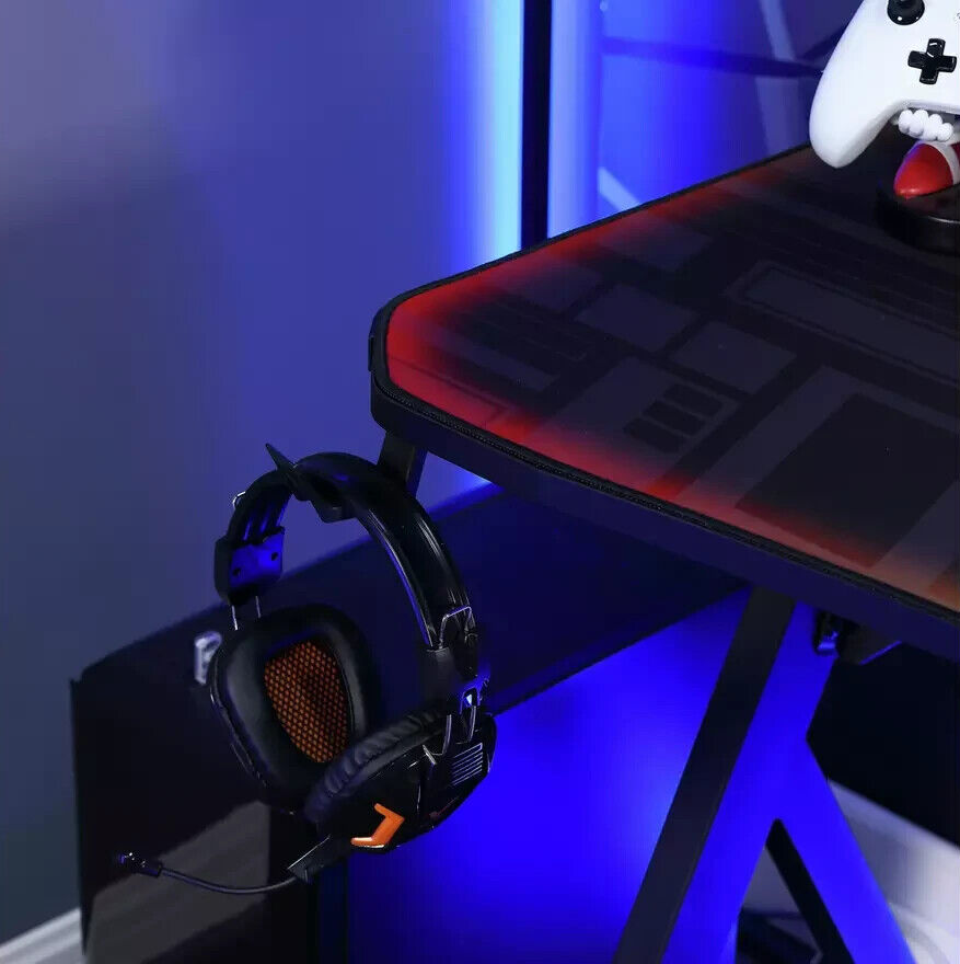 X Rocker Lumio Office Gaming Desk - Black | Black LED Computer Table for Gamers