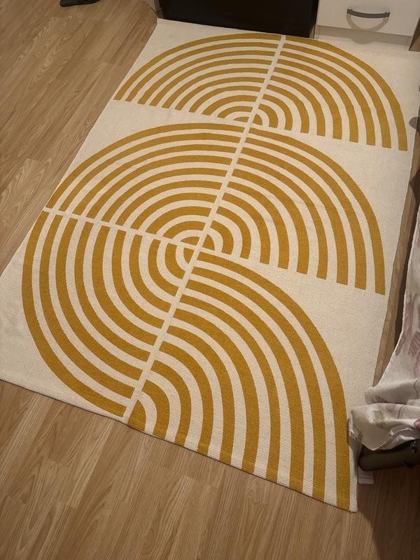 Global Swirl Yellow Cotton Rug 120x170cm | Modern Living Room Floor Rug Carpet