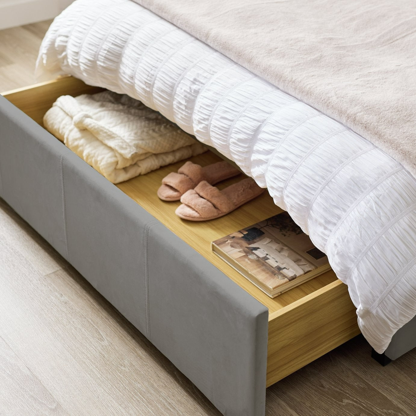 Home Pandora Double Drawer Storage Bed Frame - Grey | Space-saving bed, storage