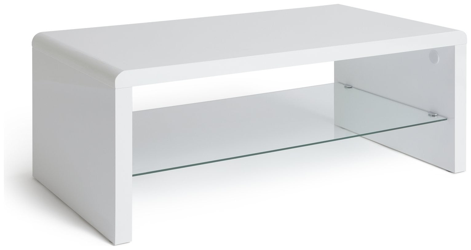 Home Sleigh 1 Shelf Coffee Table - White Gloss | Organized Magazine Area