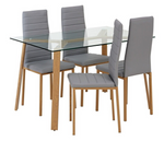 Home Helena Glass Dining Table & 4 Grey Chairs | Modern Kitchen Dining Room Set