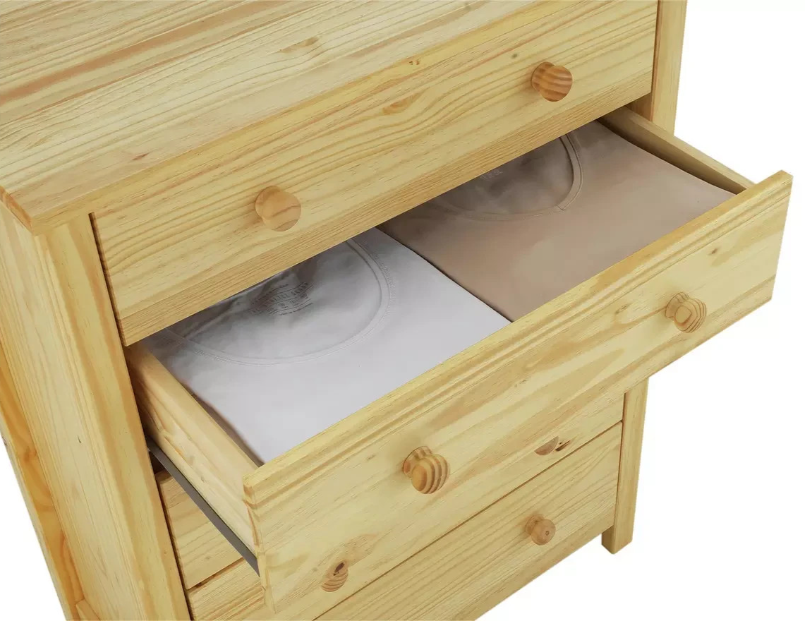 Home Scandinavia 5 Drawer Chest Pine | Bedroom Storage Solid Furniture Unit