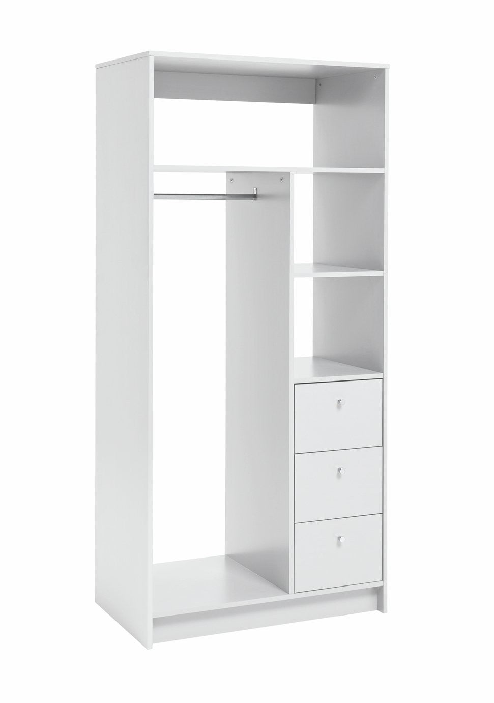 Malibu 3 Drawers Open Storage Wardrobe - White | Open wardrobe with drawers