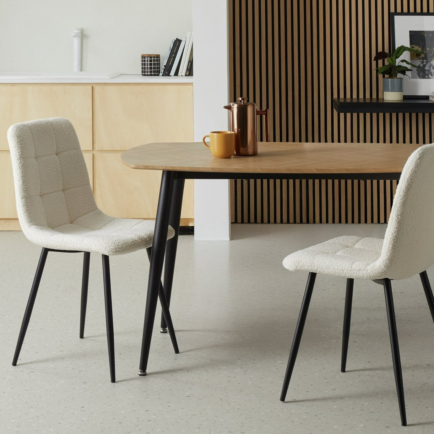 Cobin Pair of Boucle Dining Chairs - White | Comfortable white boucle chairs