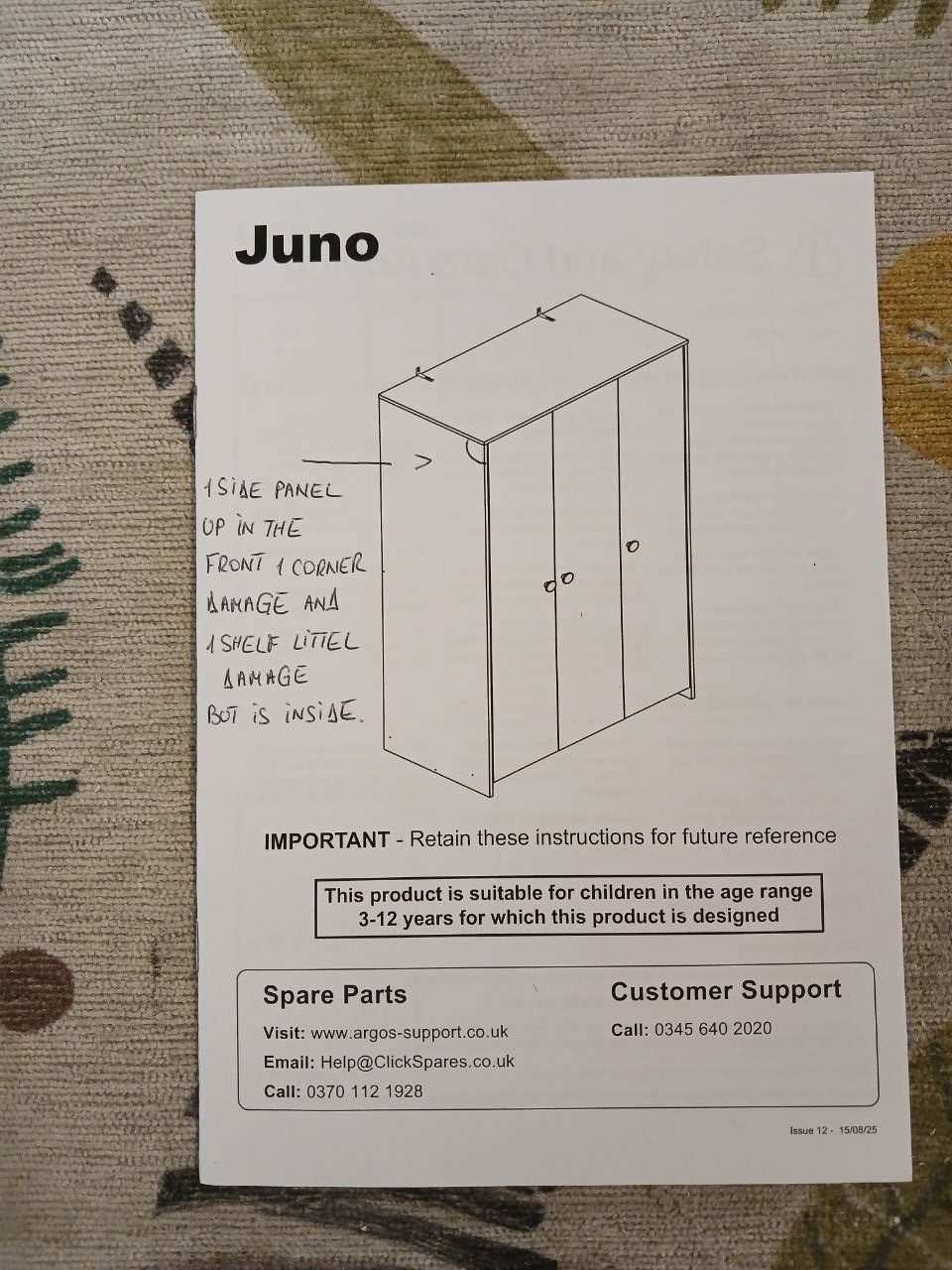 Kids Juno 3 Door Wardrobe - White (B Grade 1078.)