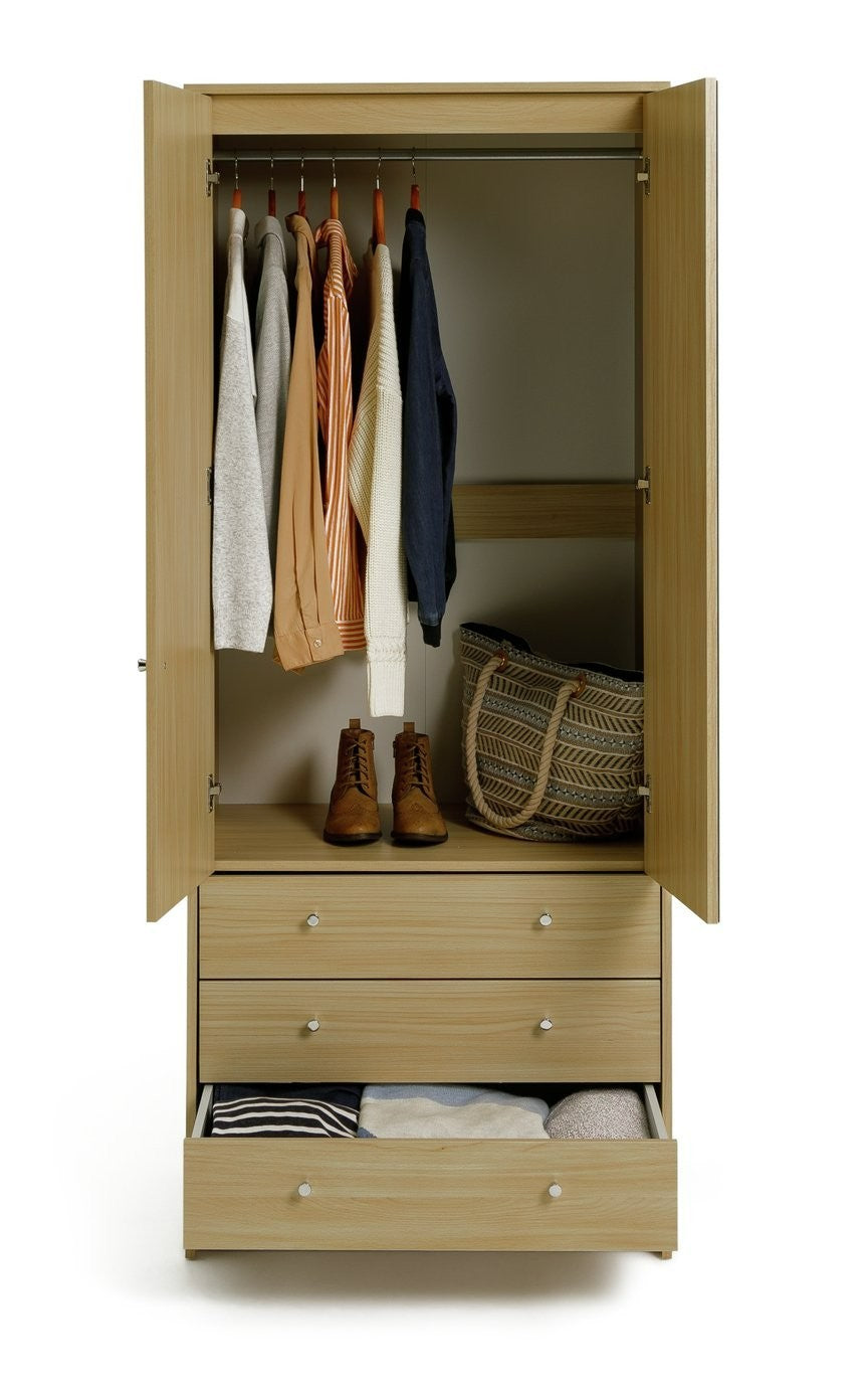 Home Malibu 2 Door 3 Drawer Wardrobe - Beech Effect | wardrobe with drawers