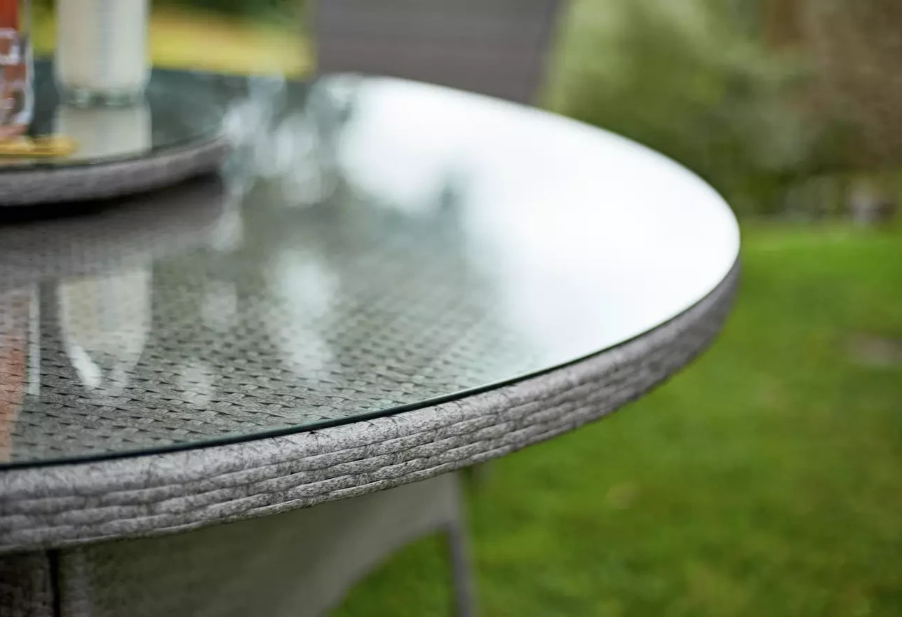 Seychelles 6 Seater Rattan Effect Round Dining Table Grey | Outdoor Garden Patio