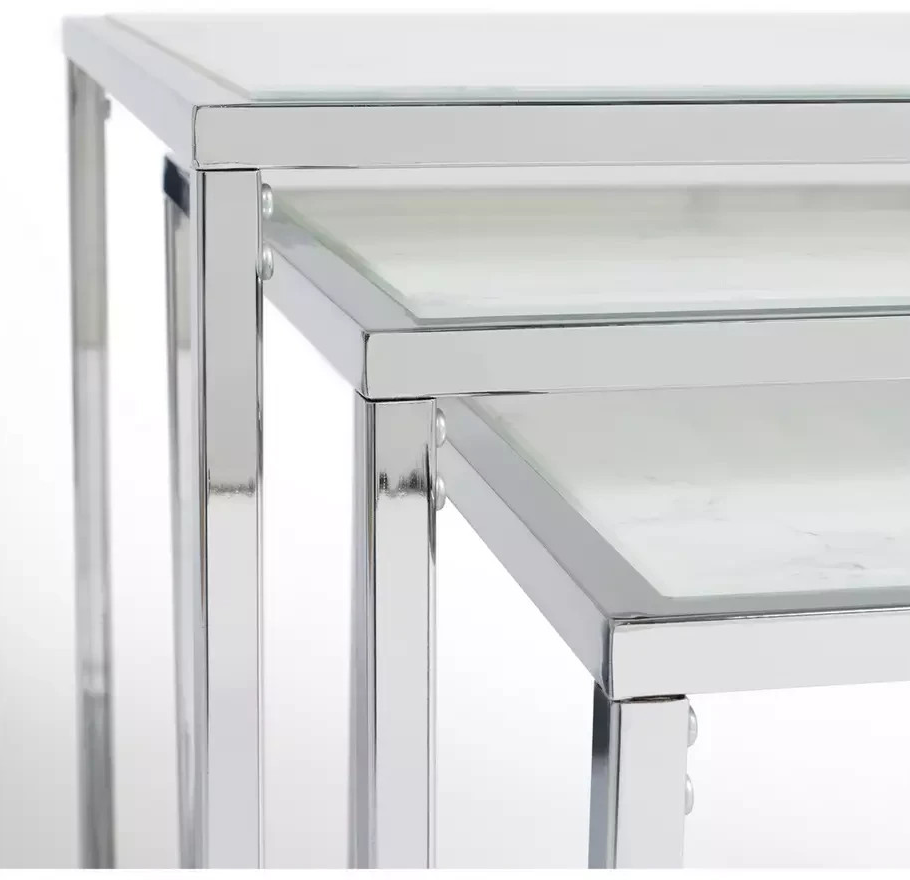 Home Boutique Nest of 3 Tables Marble Effect | Living Room Side Tables Set