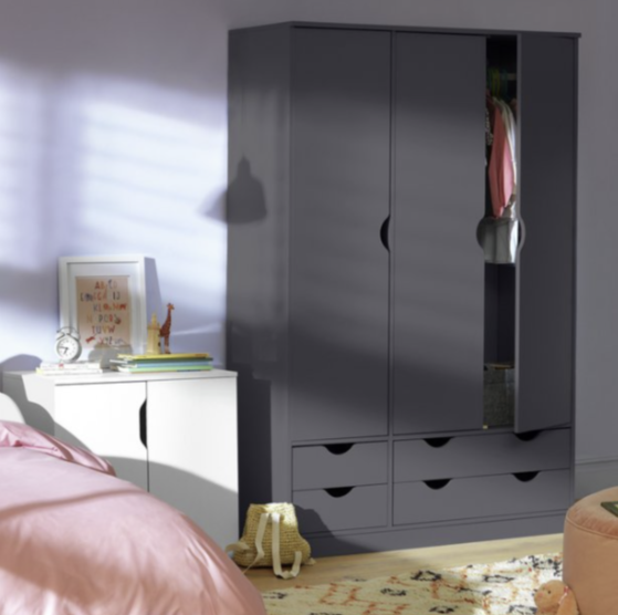 Pagnell 3 Door 4 Drawer Wardrobe - Grey