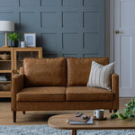 Knox Leather 2 Seater Sofa Tan | Faux Leather Couch Compact Lounge Seating