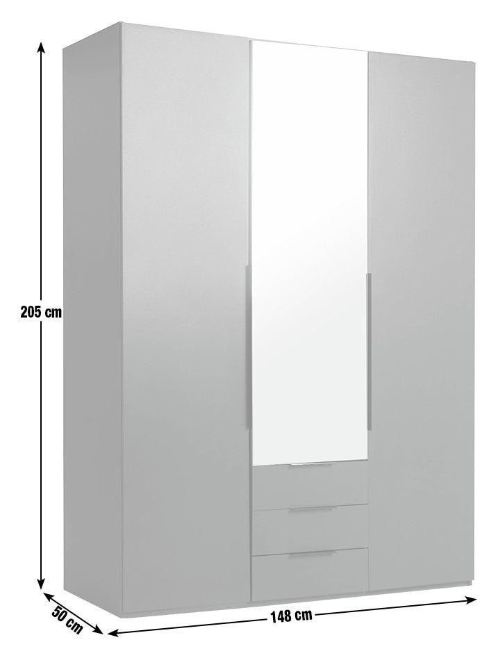 Hallingford 3 Door 3 Drawer Wardrobe - Grey | High Shine Furniture