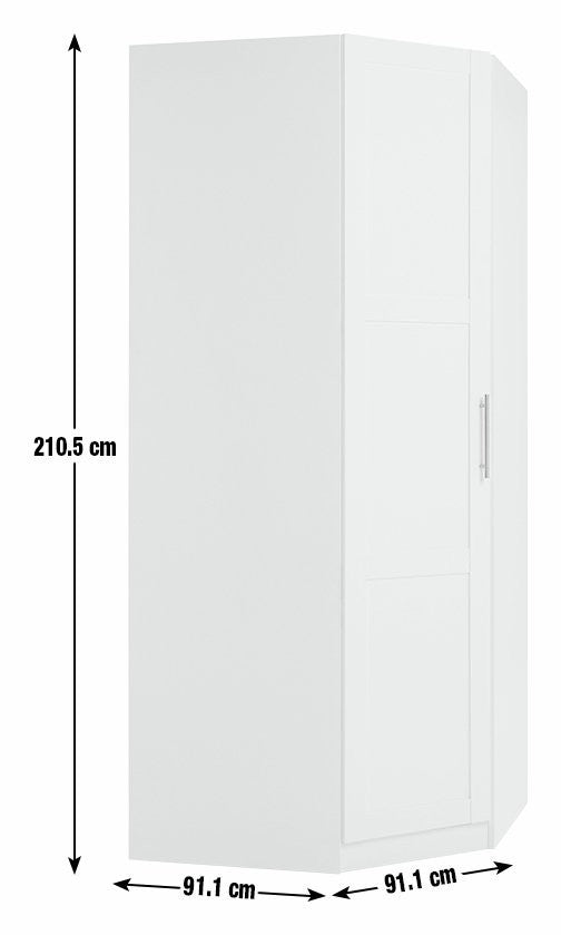 Munich Panelled Corner 1 Door Wardrobe - White | Space Saving Design