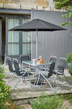 Home Pacific 6 Seater Folding Metal Patio Set - Black | Furniture With Parasol