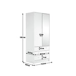 Home Malibu 2 Door 3 Drawer Mirror Wardrobe - White | Modern white wardrobe