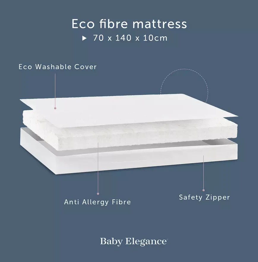 Baby Elegance Travis Baby Cot Bed with Mattress - White