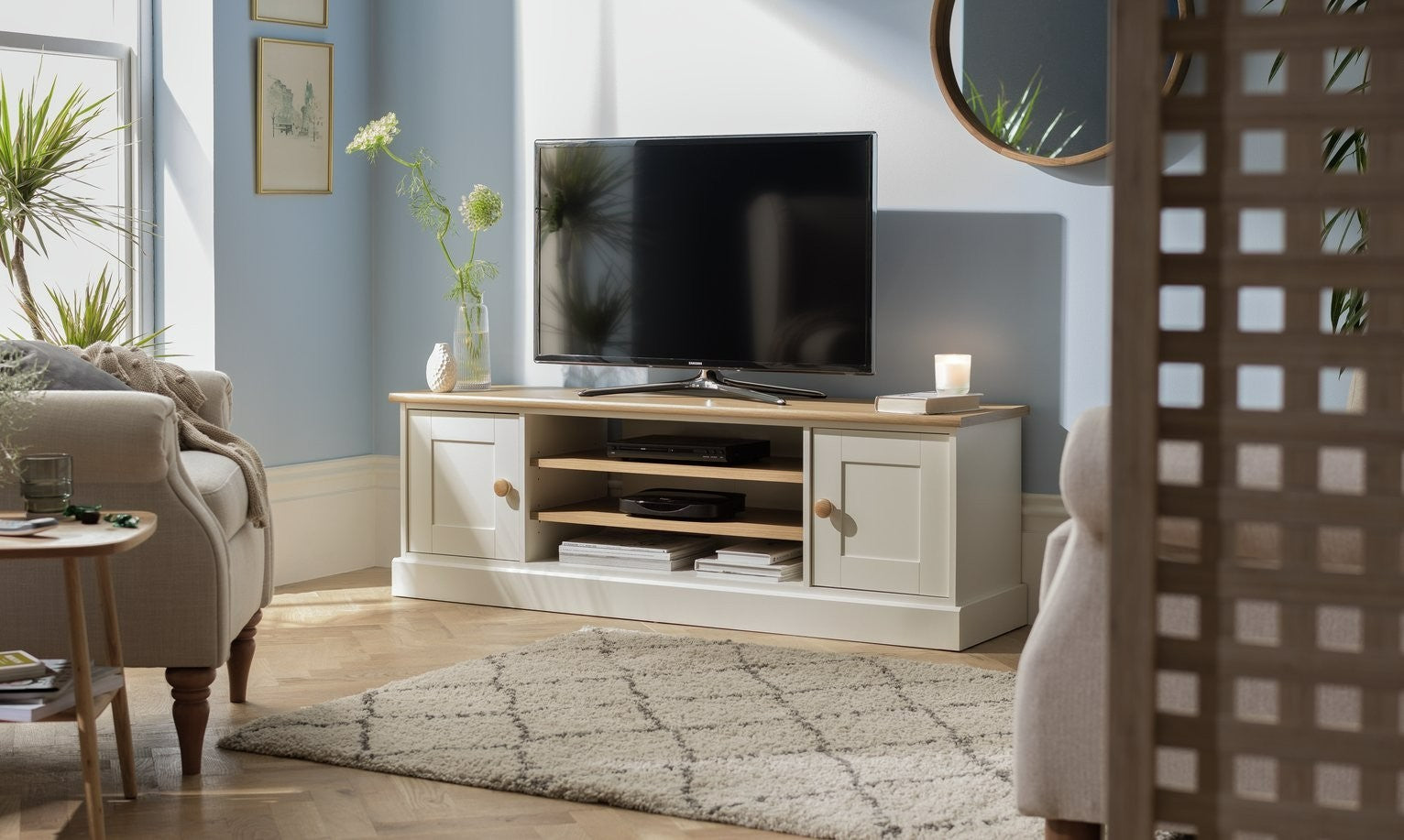Home Winchester 2 Door TV Unit - Cream | Elegant Media Storage