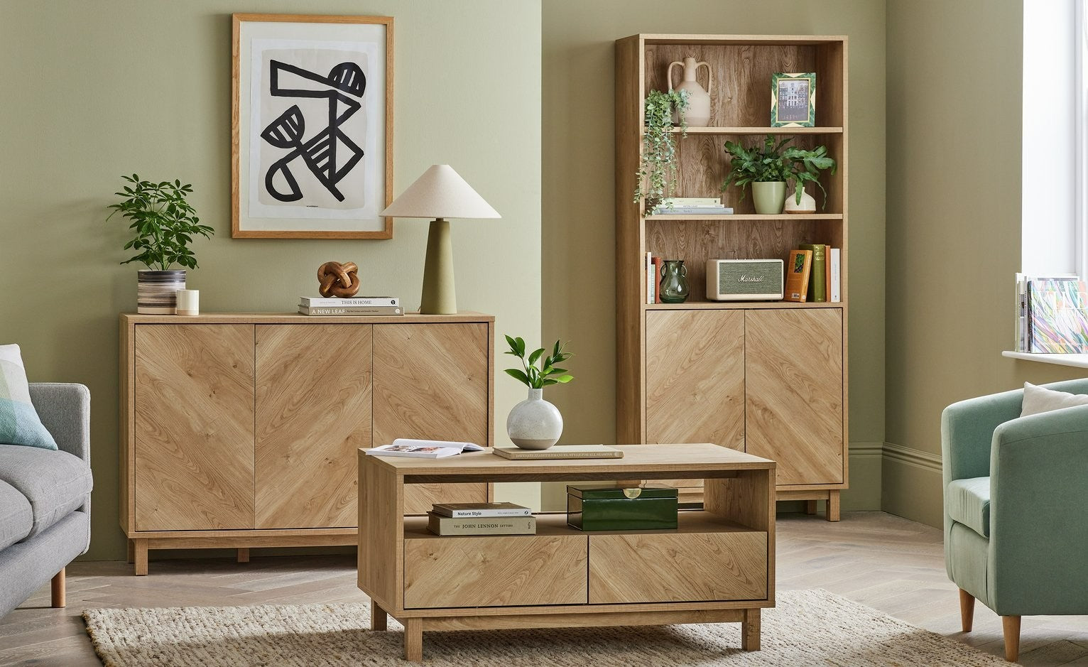 Fynn 2 Drawer TV Unit - Oak | Contemporary Media Furniture