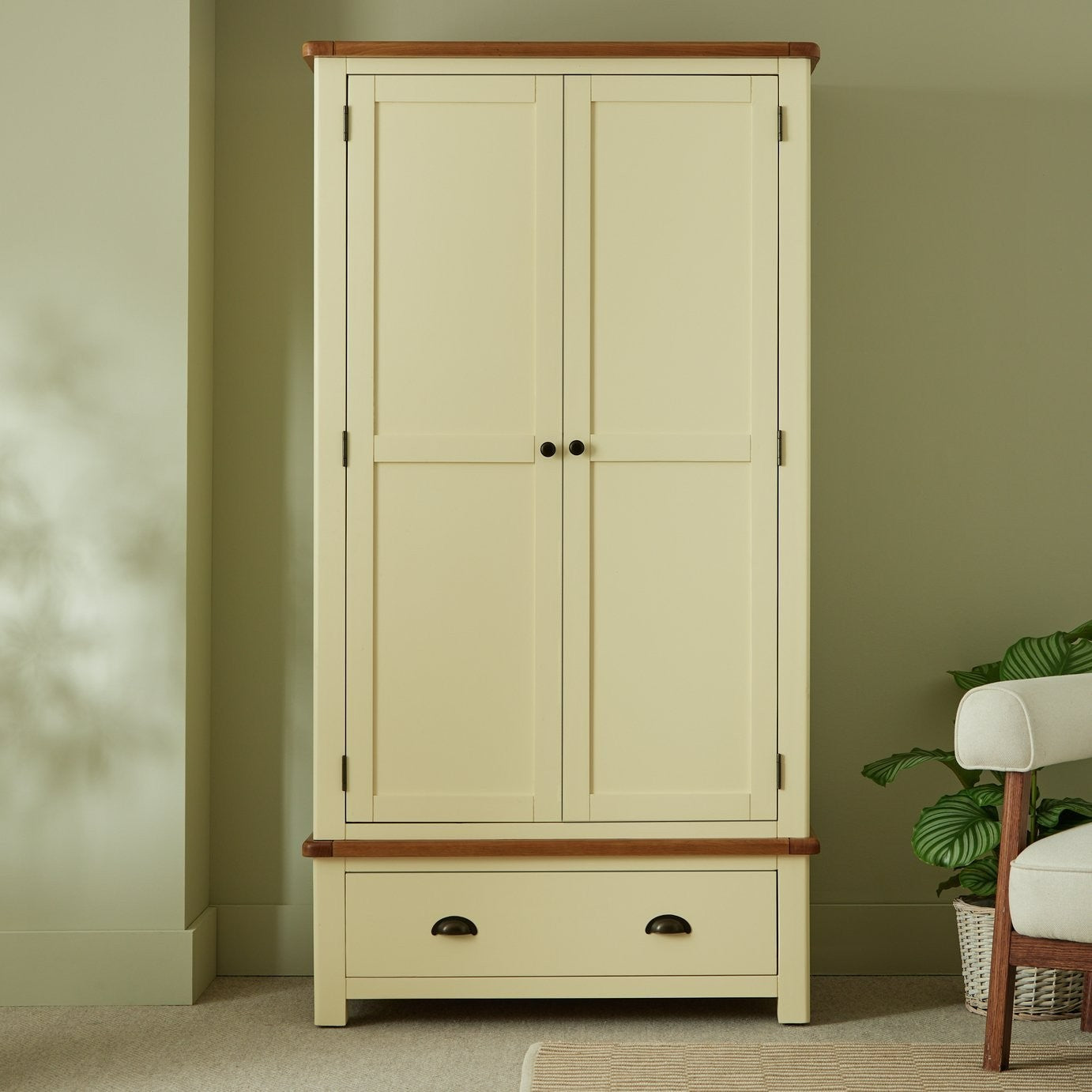 Home Kent 2 Door 1 Drawer Wardrobe - Cream and Oak | Warm Natural Aesthetic