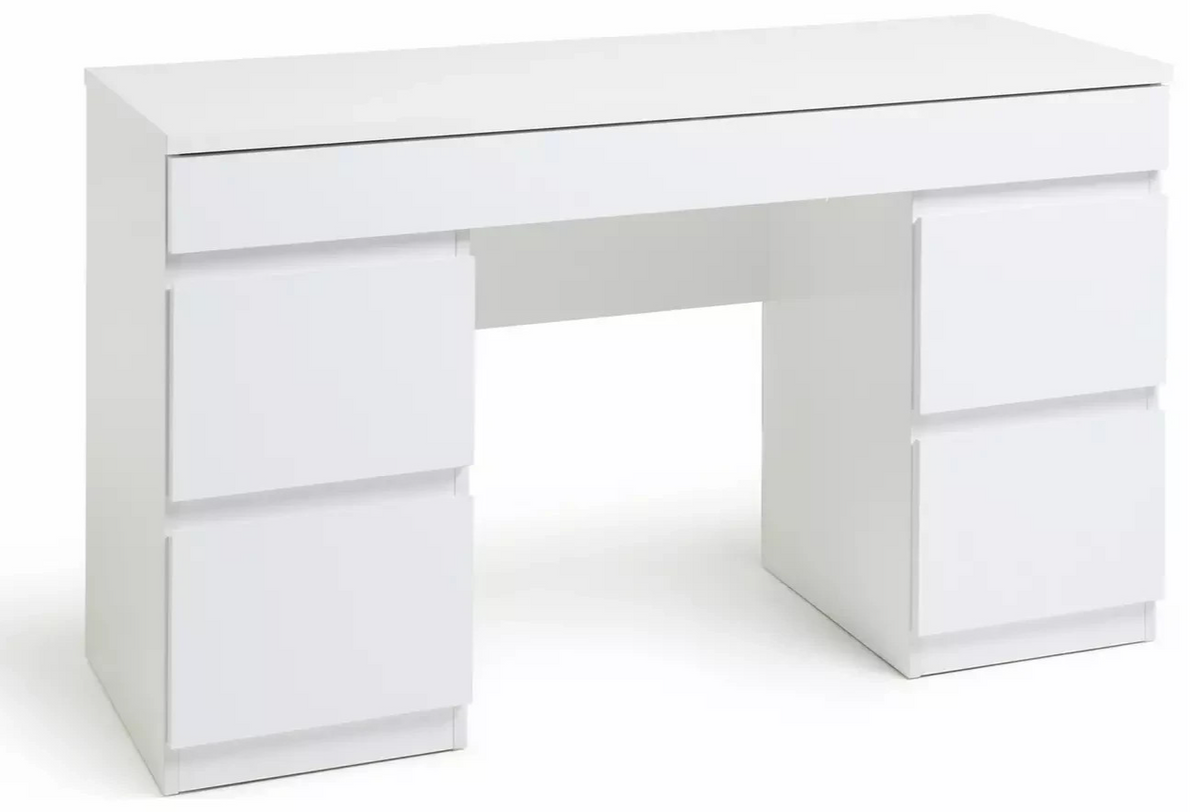 Home Jenson 5 Drawer Dressing Table Desk White Gloss | Bedroom Makeup Vanity