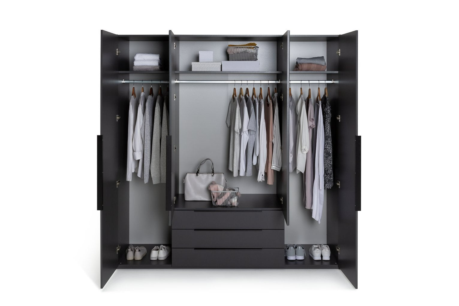 Hallingford 4 Door 3 Drawer Wardrobe - Anthracite | Modern Bedroom Storage