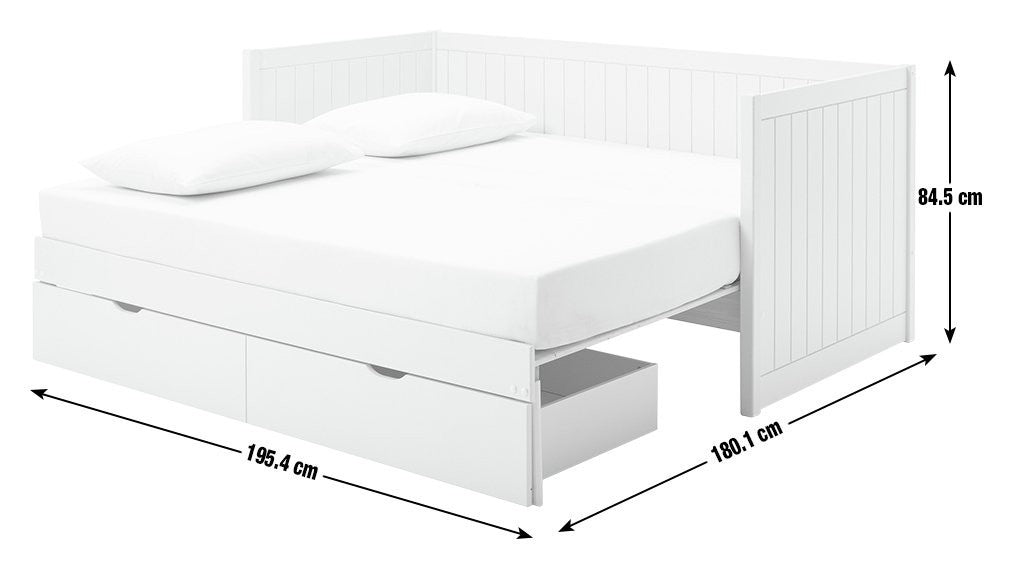 Axel Trundle Day Bed with 1 Drawer - White | Space-saving day bed