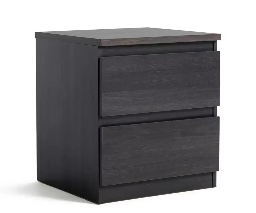 Home Jenson 2 Drawer Bedside Table Black Oak Effect | Bedroom Storage Nightstand