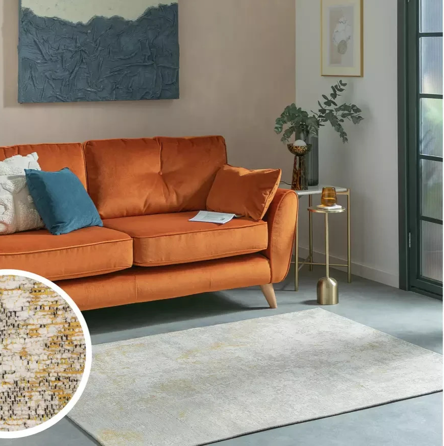 Distressed Abstract Gold Rug 120x170cm | Modern Living Room Floor Rug Carpet