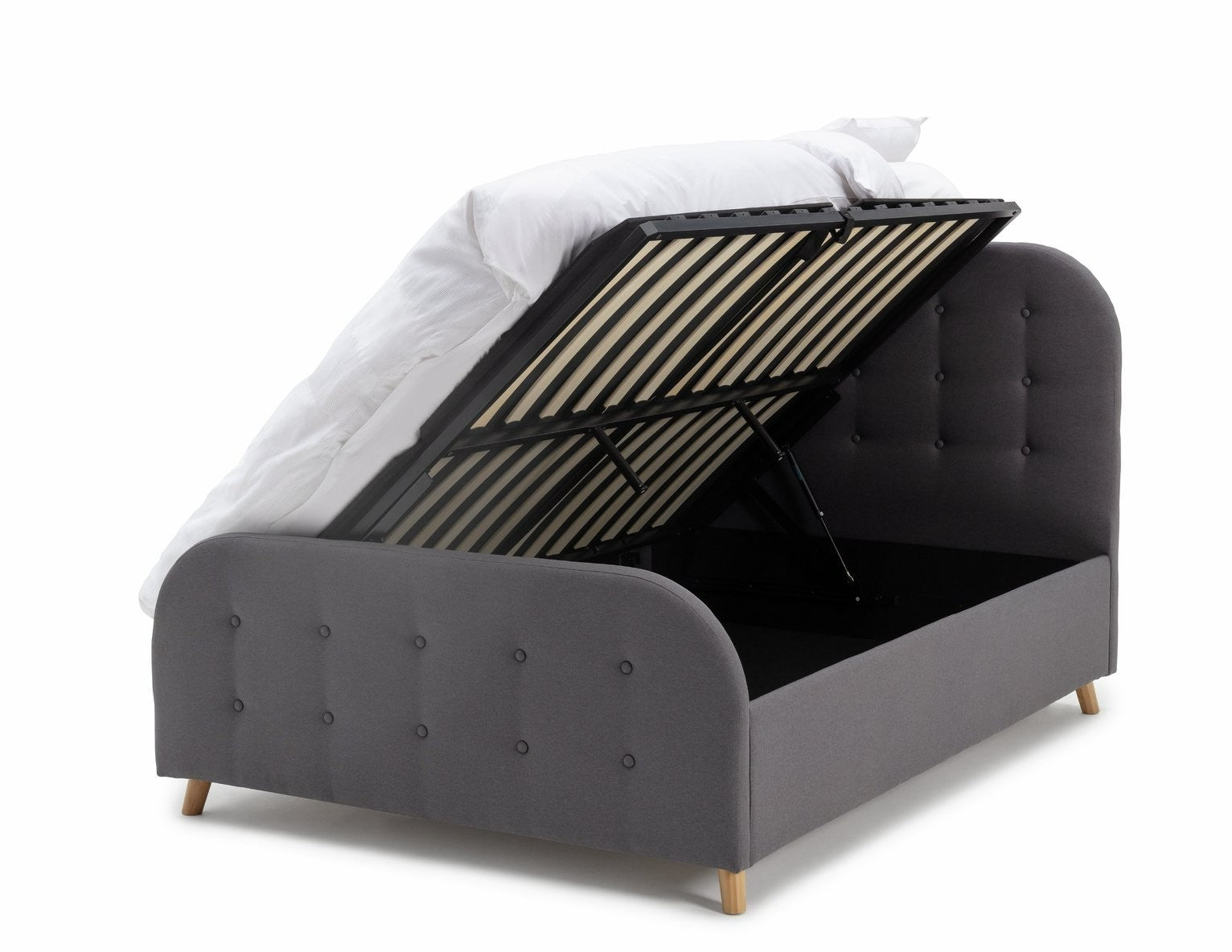 Ashby Ottoman Double Fabric Bed Frame - Grey | Soft Upholstered Comfort Bed