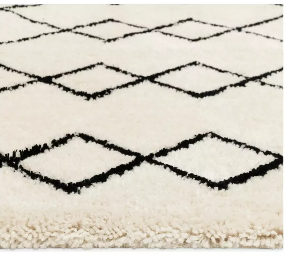 Diamond Tufted Cream & Black Rug 120x170cm | Modern Living Room Floor Rug Carpet