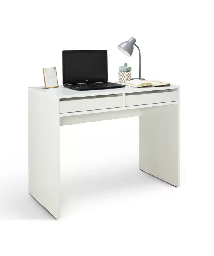 Home Pepper 2 Drawer Desk White | Modern Home Office Computer Study Work Desk Fu
