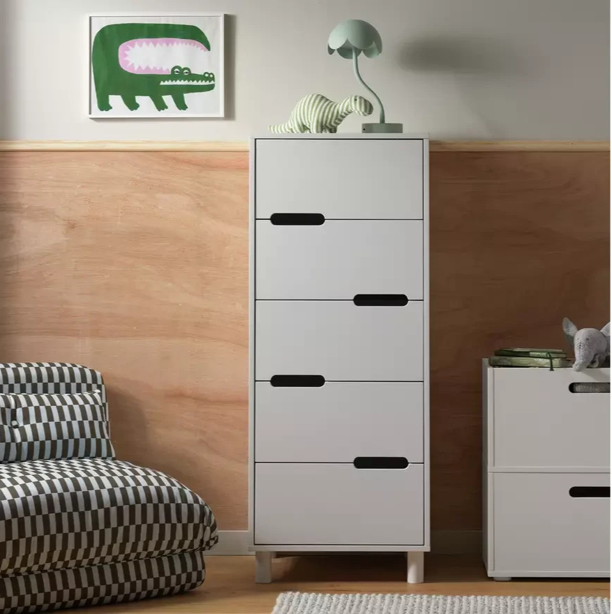 Henri 5 Drawer Tallboy White | Tall Bedroom Storage Chest of Drawers