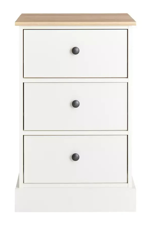 Home Kensington 3 Drawer Bedside Table Ivory | Bedroom Storage Nightstand Unit
