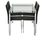 Home Fitz Glass Dining Table & 4 Black Chairs | Modern Kitchen Furniture Set