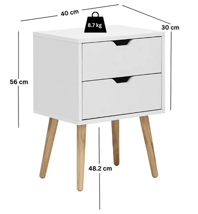 GFW Nyborg 2 Drawer Bedside Table White | Bedroom Nightstand Storage Furniture