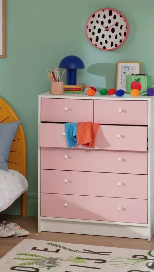 Kids Malibu 6 Drawer Chest - Pink & White (B GRADE 1033.)