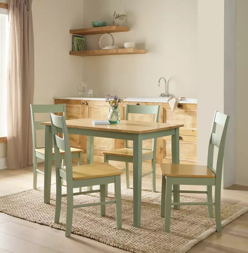 Home Chicago Sage Green Dining Table & 4 Chairs | Kitchen Dining Room Furniture 