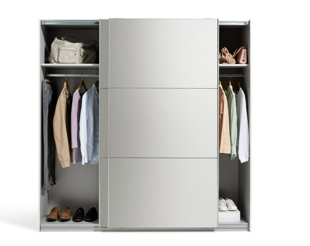 Holsted Mirrored 200cm Sliding Wardrobe - White | High Shine Finish