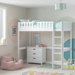 Ronnie High Sleeper Single Bed Frame - White | Space-saving high sleeper bed