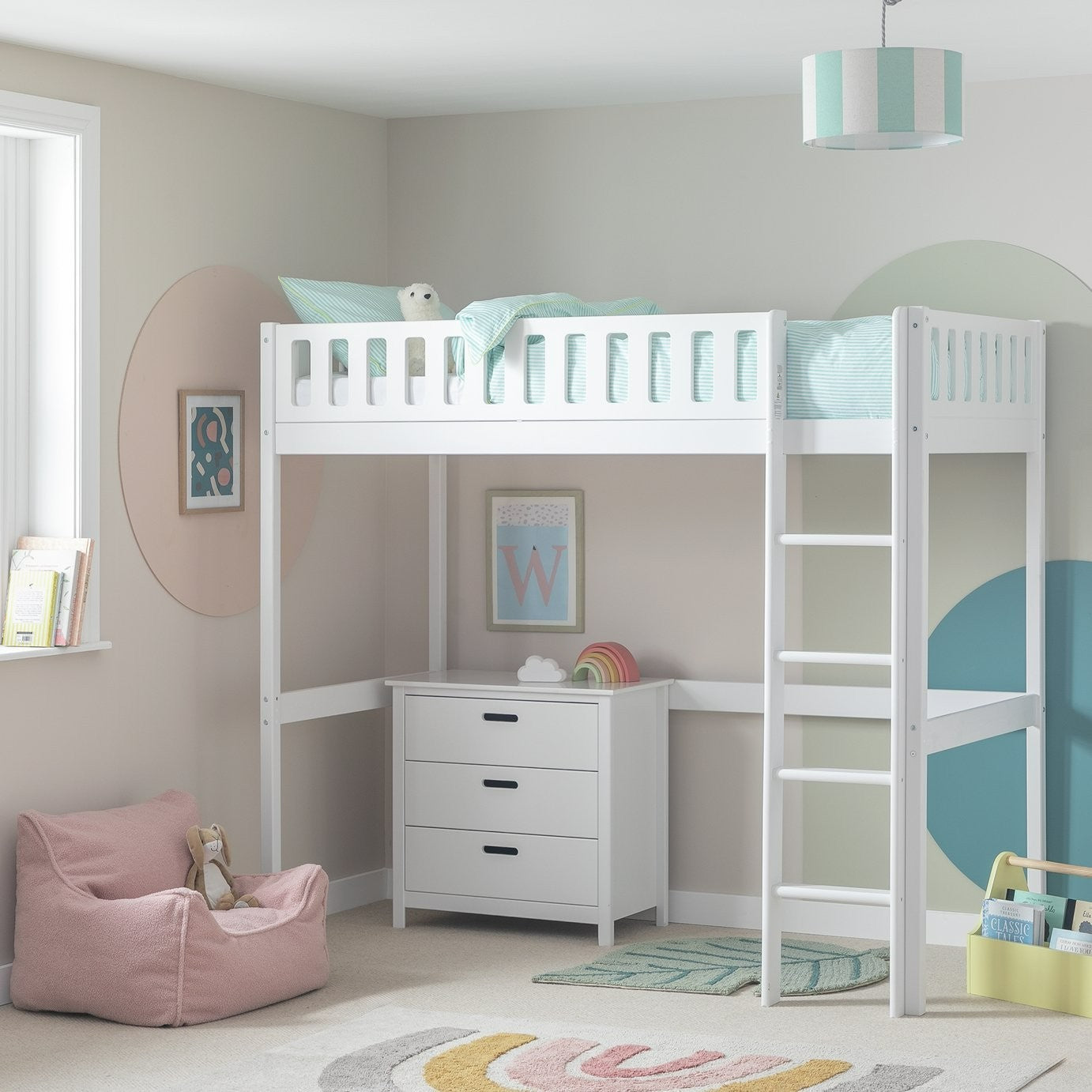 Ronnie High Sleeper Single Bed Frame - White | Space-saving high sleeper bed