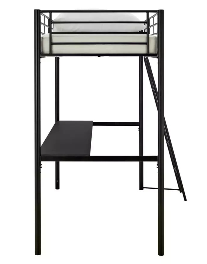 Riley High Sleeper Metal Bed Frame with Desk Black | Kids Loft Bed Furniture